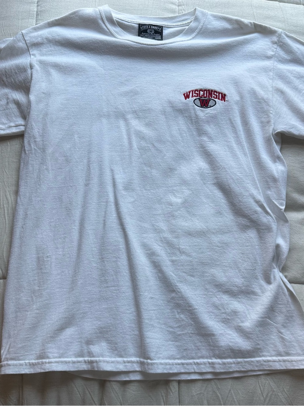 Steve & Barry's White Short Sleeve Tee with Red Wisconsin Logo